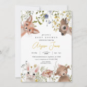 ワイルドフラワーとウッドランド動物の赤ちゃんシャワー 招待状 (正面)