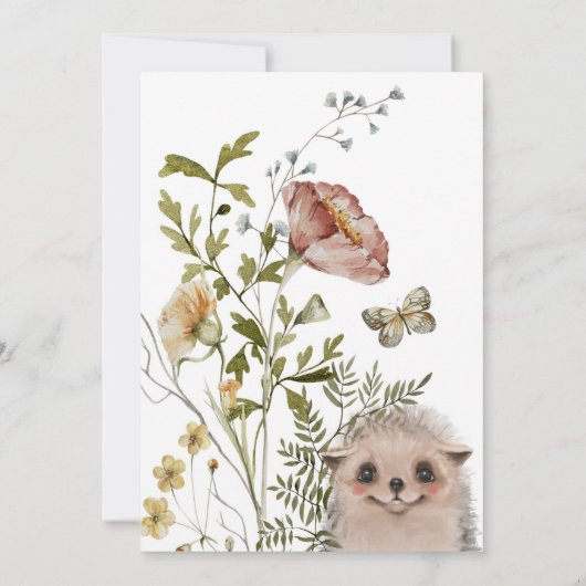 ワイルドフラワーとウッドランド動物の赤ちゃんシャワー 招待状 (裏面)