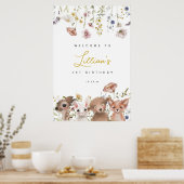 ワイルドフラワーとウッドランド動物誕生日へようこそ ポスター (キッチン)