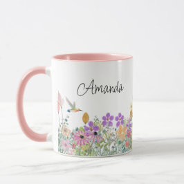 ワイルドフラワーとグリーンの花柄コーヒーカップ マグカップ