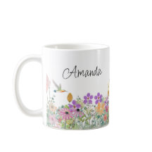  ワイルドフラワーとグリーンの花柄コーヒーカップ