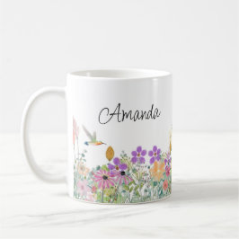  ワイルドフラワーとグリーンの花柄コーヒーカップ マグカップ