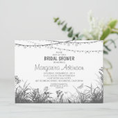 ワイルドフラワーとストリングライトのブライダルシャワー 招待状 (スタンド正面)