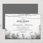 ワイルドフラワーとストリングライトのブライダルシャワー 招待状 (正面/裏面)