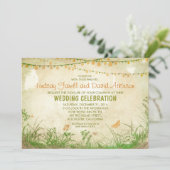 ワイルドフラワーとストリングライトの結婚式招待状 招待状 (スタンド正面)