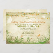 ワイルドフラワーとストリングライトの結婚式招待状 招待状 (正面/裏面)