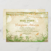 ワイルドフラワーとストリングライトブライダルシャワー 招待状 (正面/裏面)