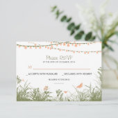 ワイルドフラワーとストリングライト結婚式RSVPカード 出欠カード (スタンド正面)