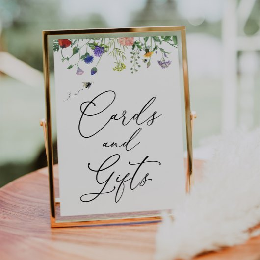 ワイルドフラワーとハチのカードとギフト サイン