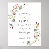 ワイルドフラワーとハチのブライダルシャワーウェルカムサイン ポスター (正面)