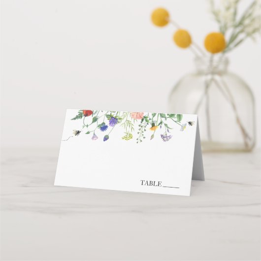 ワイルドフラワーとハチの名札カード プレイスカード (正面)