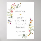 ワイルドフラワーとハチ赤ちゃんシャワー歓迎サイン ポスター (正面)