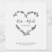 ワイルドフラワーとハートを黒に ワインラベル (シングルラベル)