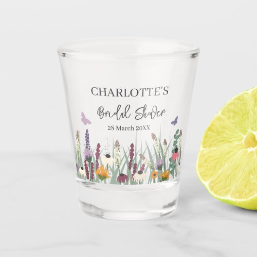 ワイルドフラワーとバタフライのブライダルシャワーパーティー ショットグラス (正面)