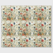 ワイルドフラワーとバタフライデコップページ：ヴィンテージアート ラッピングペーパー (フラット)