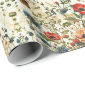 ワイルドフラワーとバタフライデコップページ：ヴィンテージアート ラッピングペーパー (ロールコーナー)