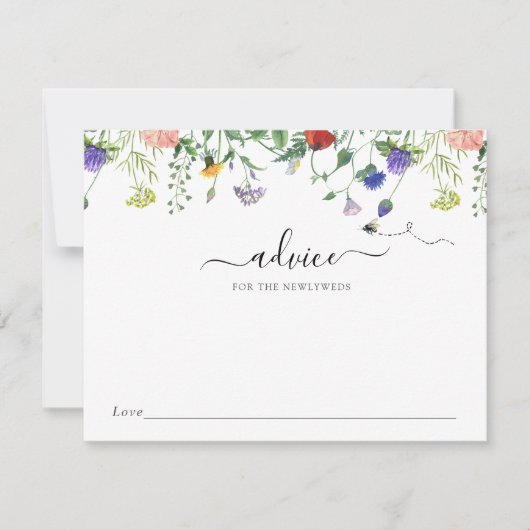 ワイルドフラワーとビーアドバイスの新婚夫婦カード 招待状 (正面)