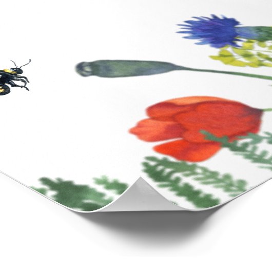 ワイルドフラワーとビーブライダルシャワーウェルカムサイン ポスター (角)