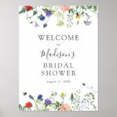 ワイルドフラワーとビーブライダルシャワーウェルカムサイン ポスター (正面)