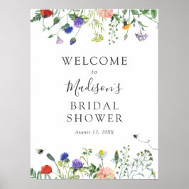 ワイルドフラワーとビーブライダルシャワーウェルカムサイン ポスター