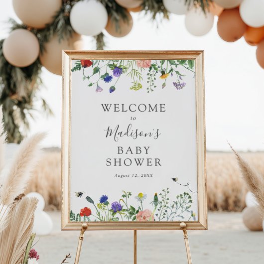 ワイルドフラワーとビー歓迎サイン ポスター