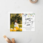 ワイルドフラワーとビー誕生日ありがとうフォトカード ノートカード (正面/裏面インサイチュ)