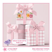 ワイルドフラワーとピンクのストライプ誕生日 ラッピングペーパーシート