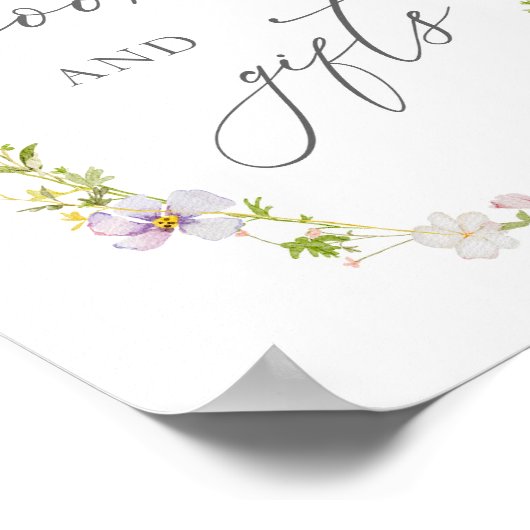 ワイルドフラワーとピンクの弓の本とギフトサイン ポスター (角)