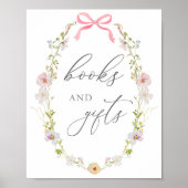 ワイルドフラワーとピンクの弓の本とギフトサイン ポスター (正面)