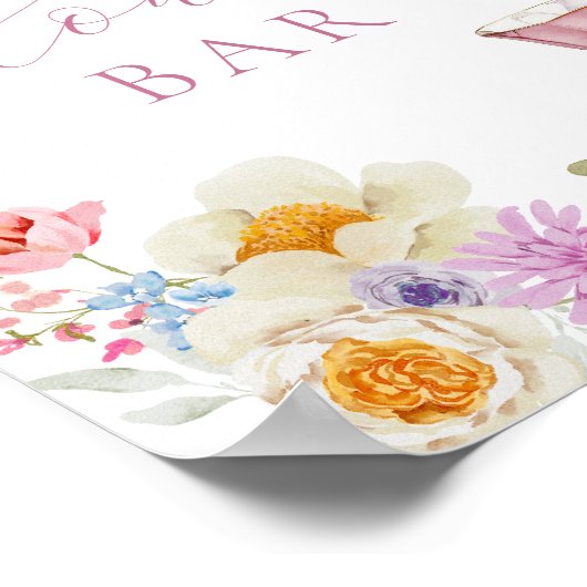 ワイルドフラワーとピンクティーカップフラワーバー ポスター (角)