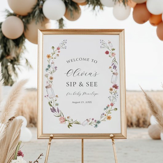 ワイルドフラワーとボトルのベビー園区と見る歓迎 ポスター