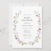 ワイルドフラワーとボトルリースのベビーシャワー 招待状 (正面)