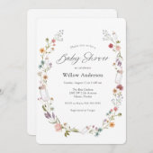 ワイルドフラワーとボトルリースのベビーシャワー 招待状 (正面/裏面)