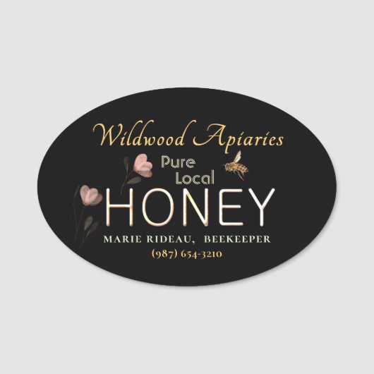 ワイルドフラワーとミツバチの飼育員のラベルオン・ブラック 名札 (正面)