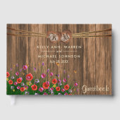 ワイルドフラワーとモノグラム木材ハート- Guestbook ゲストブック (正面)