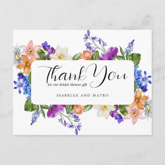 ワイルドフラワーと写真の結婚前お礼カード ポストカード (正面)