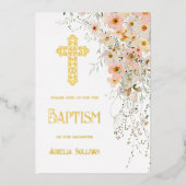 ワイルドフラワーと緑の洗礼箔招待状 箔招待状 (正面)