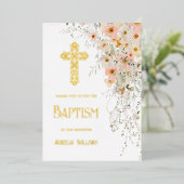 ワイルドフラワーと緑の洗礼箔招待状 箔招待状 (立ち正面)