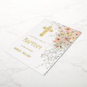 ワイルドフラワーと緑の洗礼箔招待状 箔招待状 (回転した状態)