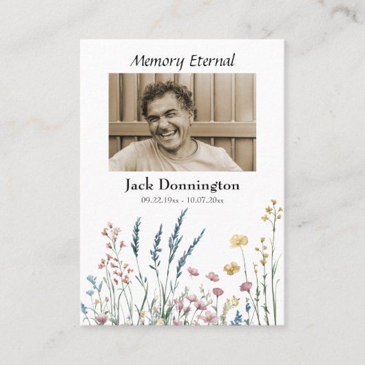 ワイルドフラワーと草正統の葬儀祈りの言葉カード プレイスカード (正面)