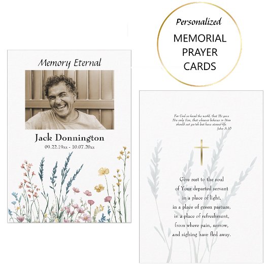 ワイルドフラワーと草正統の葬儀祈りの言葉カード プレイスカード