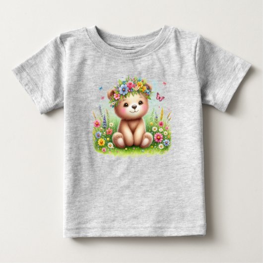 ワイルドフラワーと蝶が可愛い ベビーTシャツ (正面)