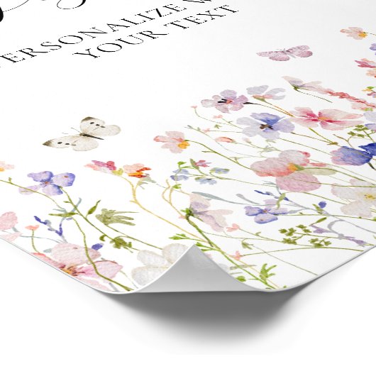 ワイルドフラワーと蝶のカスタムサイン ポスター (角)