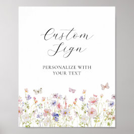 ワイルドフラワーと蝶のカスタムサイン ポスター