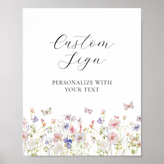 ワイルドフラワーと蝶のカスタムサイン ポスター (正面)