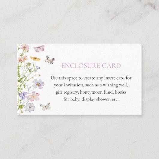 ワイルドフラワーと蝶のカスタム封入カード エンクロージャーカード (正面)