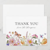 ワイルドフラワーと蝶のシャワーの感謝メッセージ サンキューカード (正面/裏面)