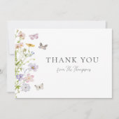 ワイルドフラワーと蝶のシャワーの感謝メッセージ サンキューカード (正面)