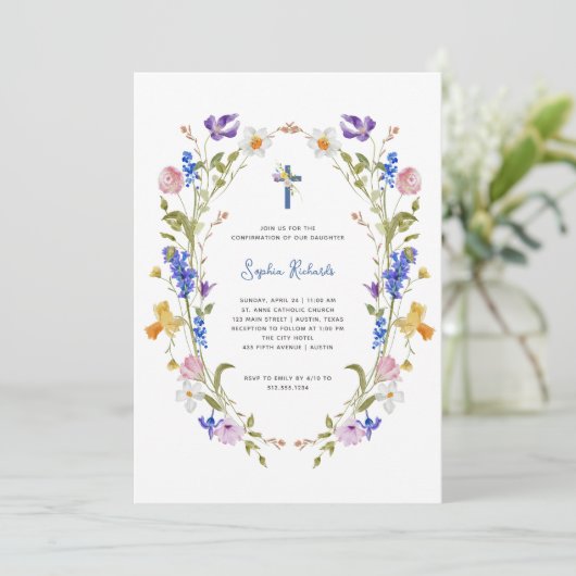 ワイルドフラワーと蝶の写真の確認 招待状 (スタンド正面)