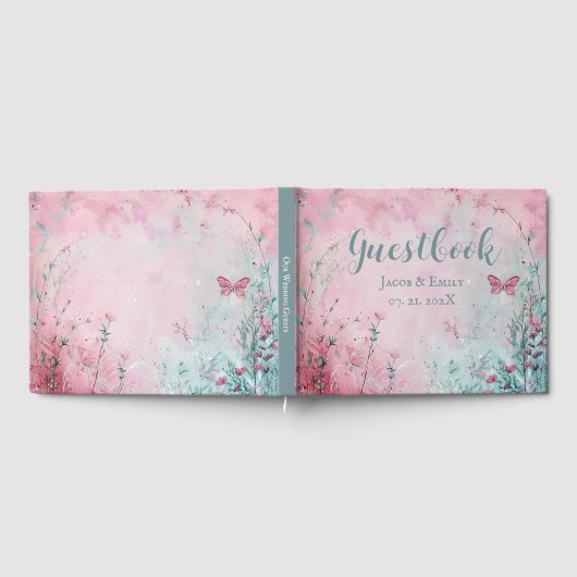 ワイルドフラワーと蝶の結婚カスタマイズ可能 ゲストブック (全面)